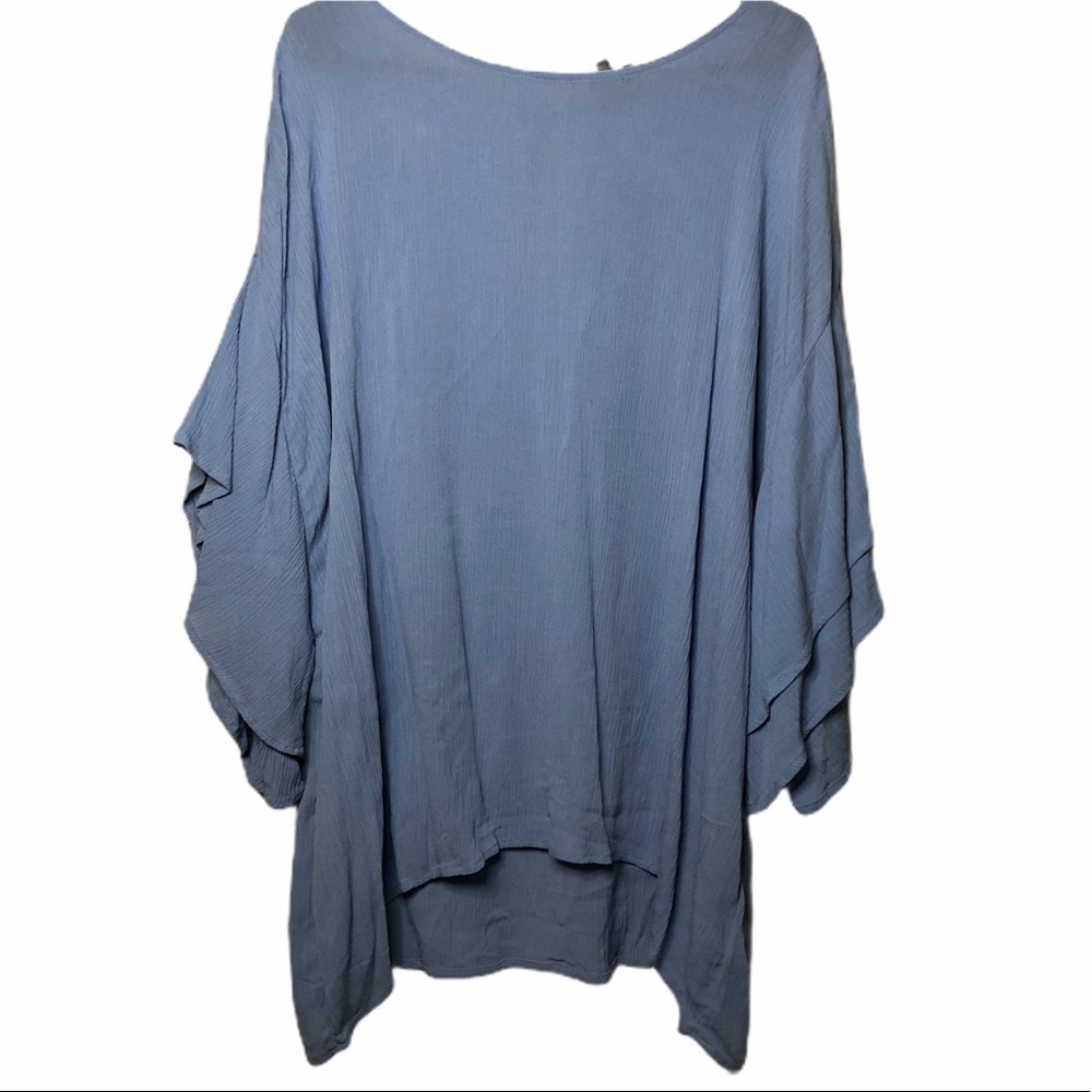 Bobeau Blue Ruffle Sleeved Shirt